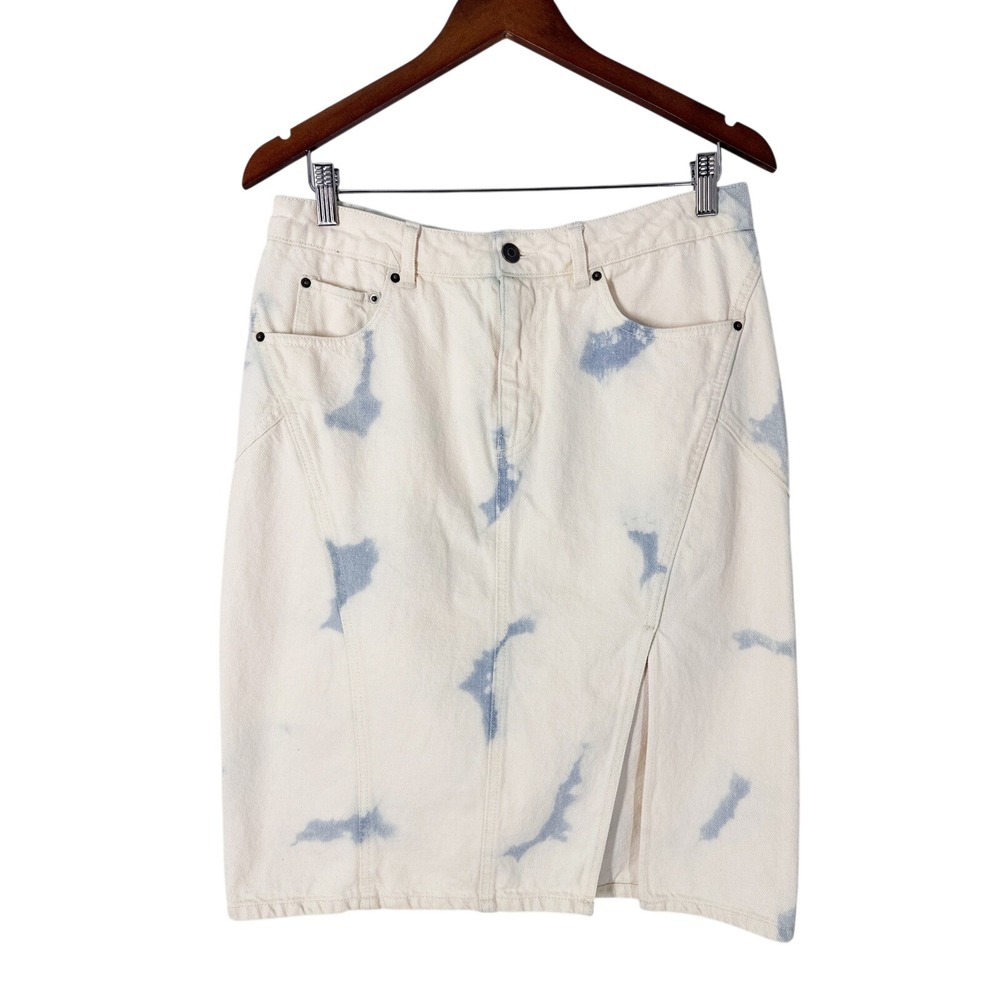 Future Collective Cotton Tie Dye Cream Blue Denim Pencil Skirt Womens Size 8